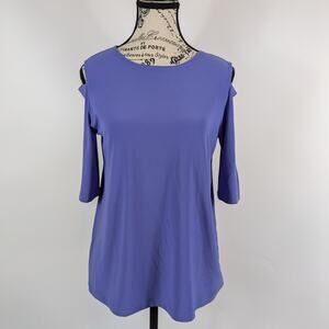 Clara Sunwoo Women's XS Blouse Periwinkle Blue Cut-Out 3/4 Sleeve Work Top